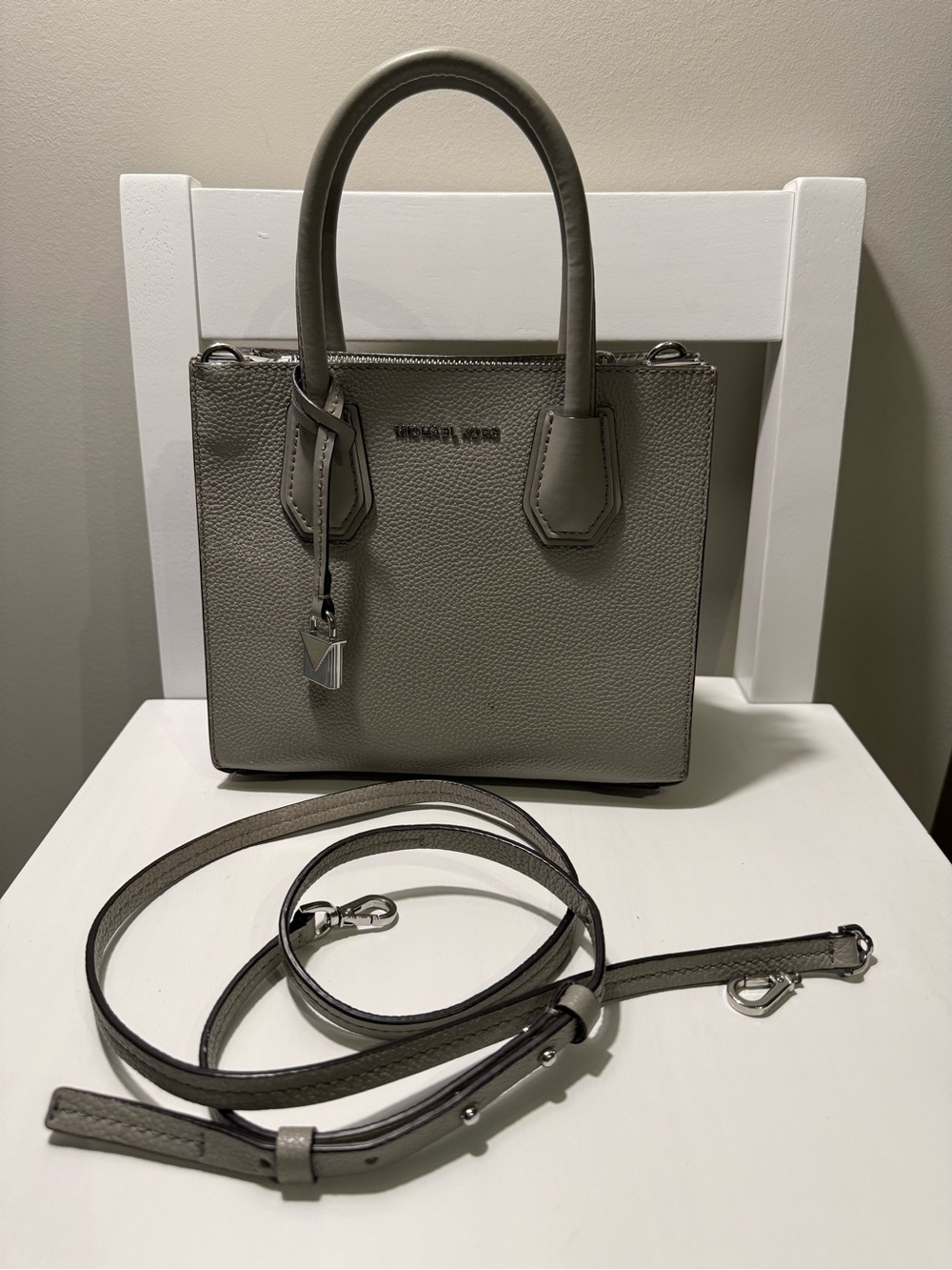 Michael Kors Gray Leather Top Handle Satchel with Detachable Strap